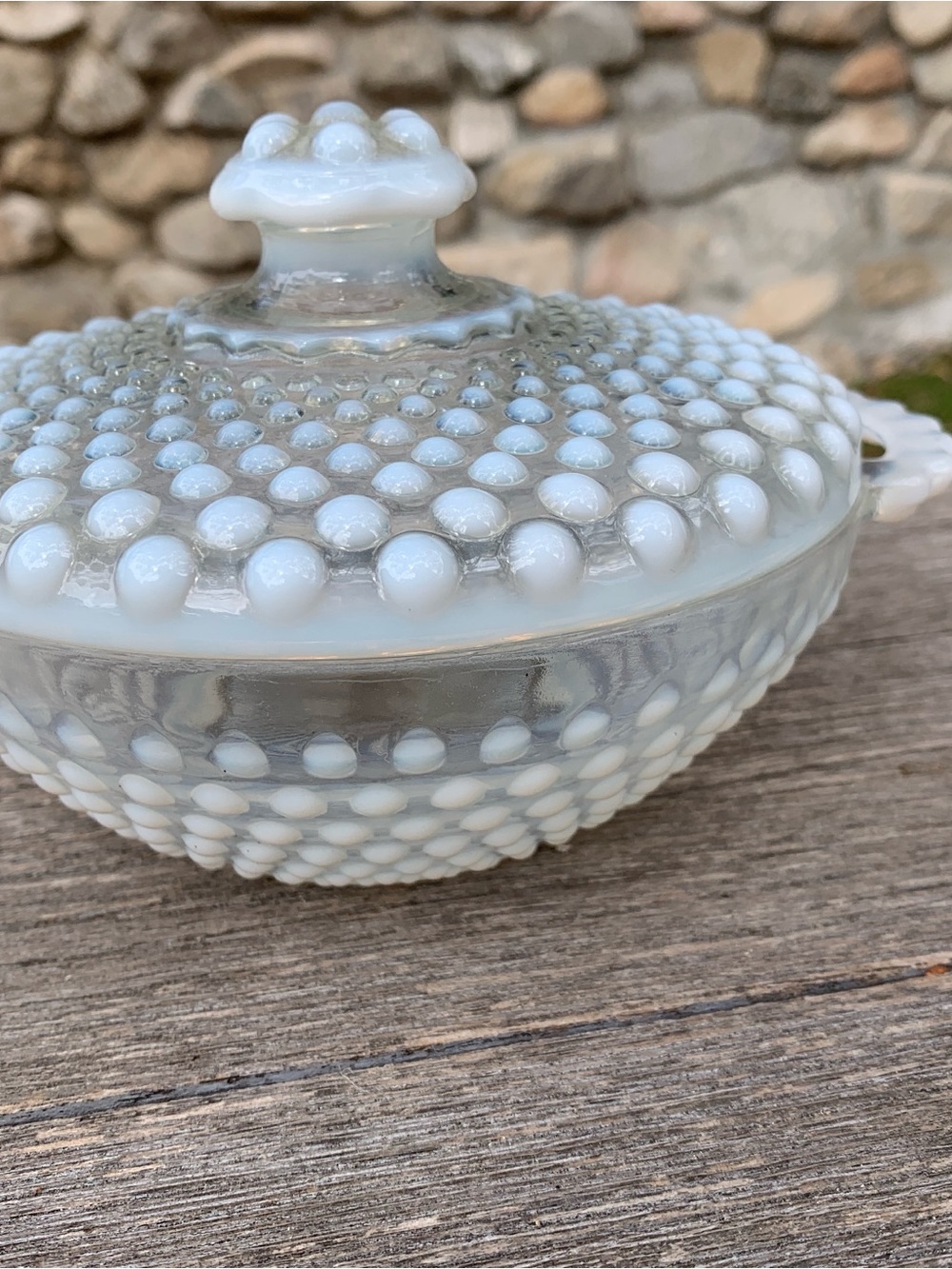 Milk Glass Hobnail Covered Serving Dish - White